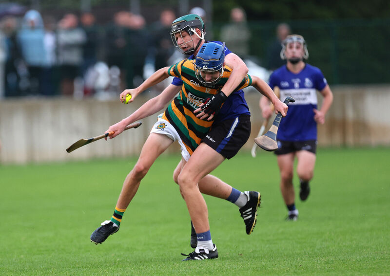 Eoin Considine, Sarsfields, is challenged by Kyle Foley, Glen Rovers, during their Rebel Óg Premier 1 MHC clash. Sars travel to Douglas tonight with both sides already into the semi-finals. Picture: Jim Coughlan