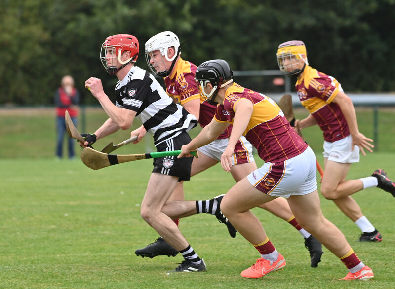Sean Crowley, Midleton, breaking past Youghal players Finn Coleman, Zach Skehan and Jack Dineen during their Rebel Óg Premier 1 MHC clash at  Youghal. A win for Midleton tonight will guarantee their place in the semi-final. Picture Dan Linehan