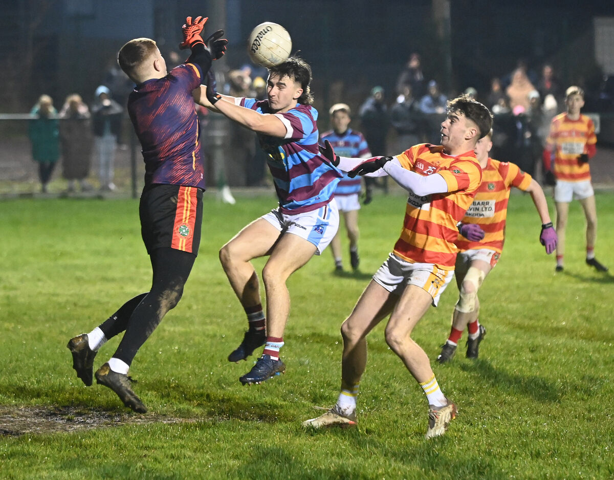 Newcestown's Eoin McSweeney saves from Ibane Gaels' Olan O'Donovan during the Clóna Milk Carbery U21 A football championship final in 2023. Picture: Eddie O'Hare