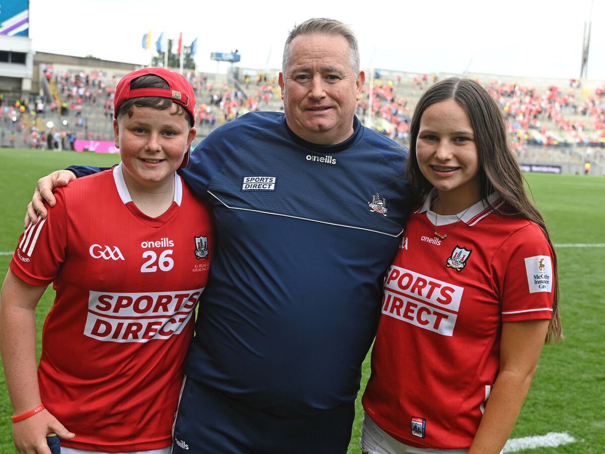 Pat Ryan and two of his children, Cian and Aisling, after the All-Ireland semi-final win over Dublin. Picture: Eddie O'Hare