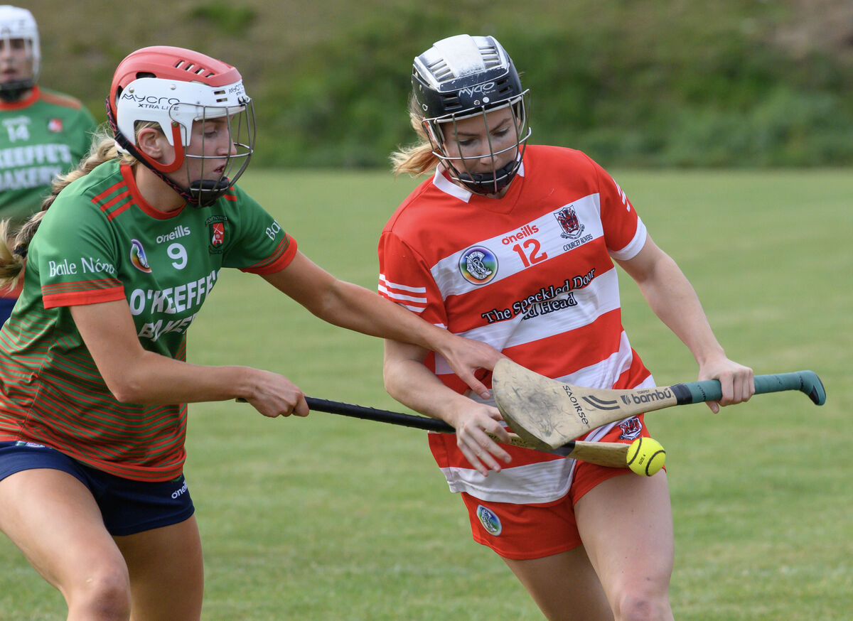 Aoife Quirke, Ballinora getting in a tackle on Saoirse McCarthy, Courcey Rovers during their SE Systems Cork senior camogie championship match at Inniscarra. Picture Dan Linehan Aoife Quirke, Ballinora getting in a tackle on Saoirse McCarthy, Courcey Rovers during their SE Systems Cork senior camogie championship match at Inniscarra. Picture Dan Linehan