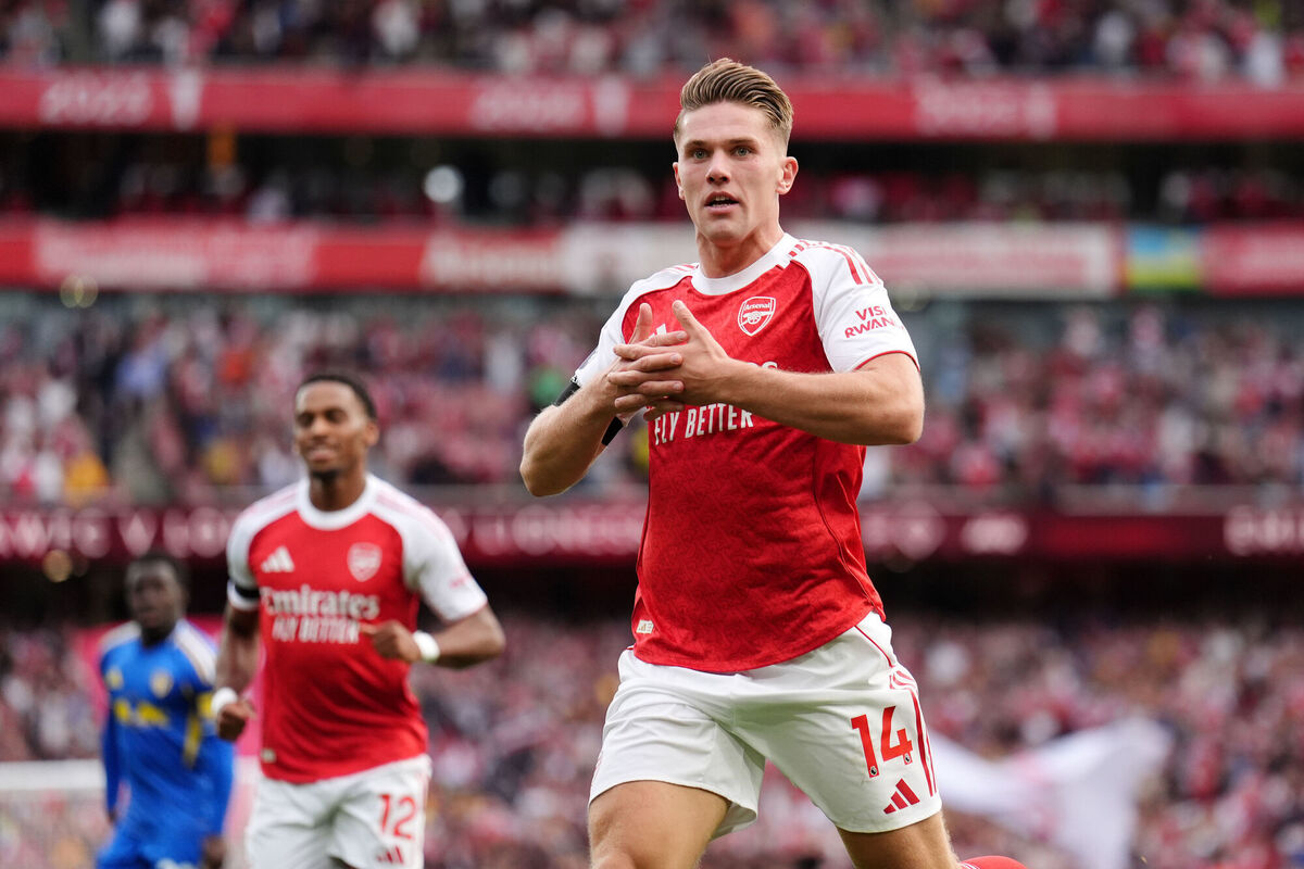 Arsenal's Viktor Gyokeres celebrates scoring the side's third goal of the game during the Premier League match agaunst Leeds at the Emirates Stadium, London. Picture: John Walton/PA Wire Arsenal's Viktor Gyokeres celebrates scoring the side's third goal of the game during the Premier League match agaunst Leeds at the Emirates Stadium, London. Picture: John Walton/PA Wire