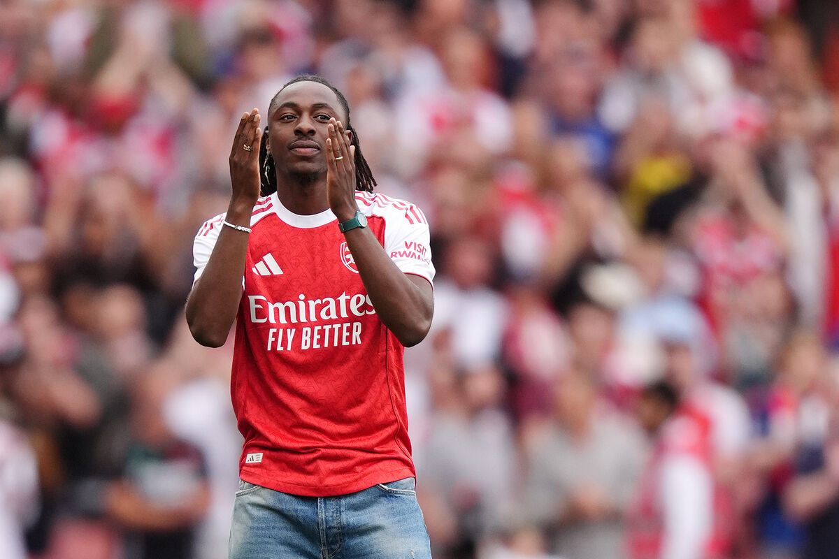 New Arsenal player Eberechi Eze is introduced to the fans ahead of the Premier League match at the Emirates Stadium, London. New Arsenal player Eberechi Eze is introduced to the fans ahead of the Premier League match at the Emirates Stadium, London.