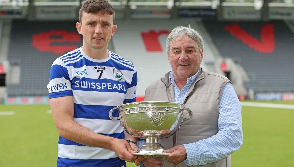 Pictured are, Mark Collins, Castlehaven and Charlie McCarthy, McCarthy Insurance Group, at the McCarthy Insurance Group 2025 Cork Club Football Championship launch, at SuperValu Pairc Ui Chaoimh. Picture: Jim Coughlan. Pictured are, Mark Collins, Castlehaven and Charlie McCarthy, McCarthy Insurance Group, at the McCarthy Insurance Group 2025 Cork Club Football Championship launch, at SuperValu Pairc Ui Chaoimh. Picture: Jim Coughlan.