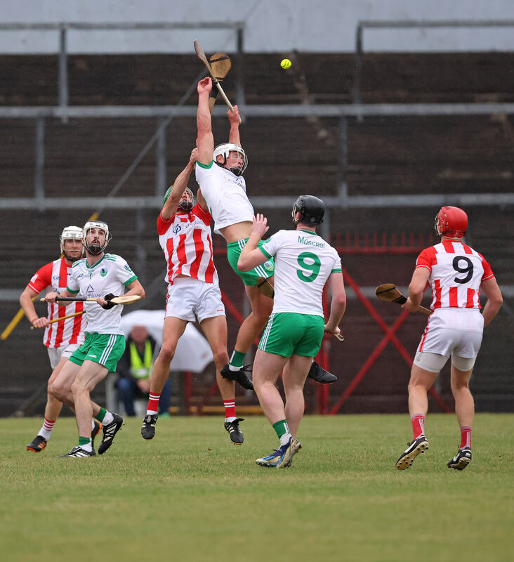 Jack Griffin, Imokilly, Colm O'Callaghan, Muskerry, battle for the high ball. Picture: Jim Coughlan. Jack Griffin, Imokilly, Colm O'Callaghan, Muskerry, battle for the high ball. Picture: Jim Coughlan.