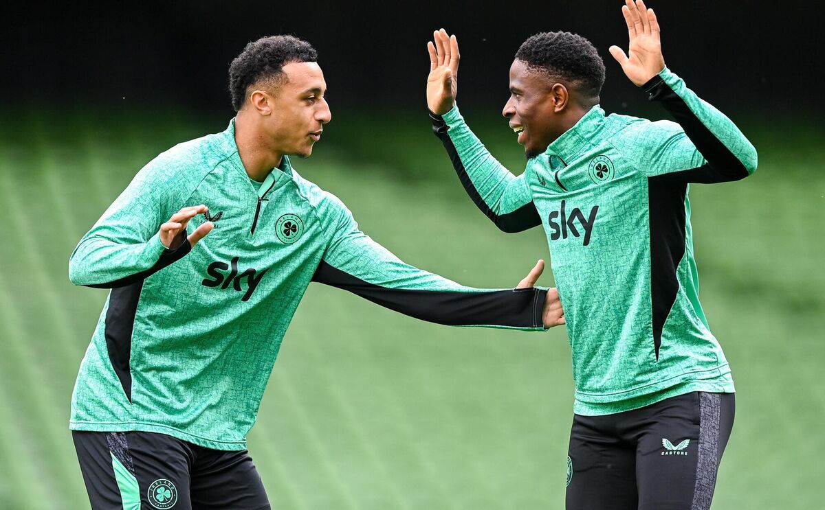 Cork's Chiedozie Ogbene, right, and Adam Idah during Ireland training at the Aviva Stadium. Picture: Stephen McCarthy/Sportsfile Cork's Chiedozie Ogbene, right, and Adam Idah during Ireland training at the Aviva Stadium. Picture: Stephen McCarthy/Sportsfile