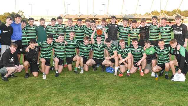 <p> The Douglas minor football team celebrating their victory over Nemo Rangers in the Premier 1 MFL final at MTU. Picture: David Keane.</p>