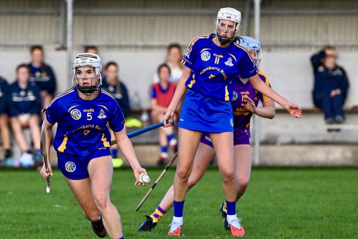 St Finbarr’s Hannah O’Leary holds off her opponent, creating space for teammate Aoife O’Neill to break forward. Picture: Chani Anderson St Finbarr’s Hannah O’Leary holds off her opponent, creating space for teammate Aoife O’Neill to break forward. Picture: Chani Anderson