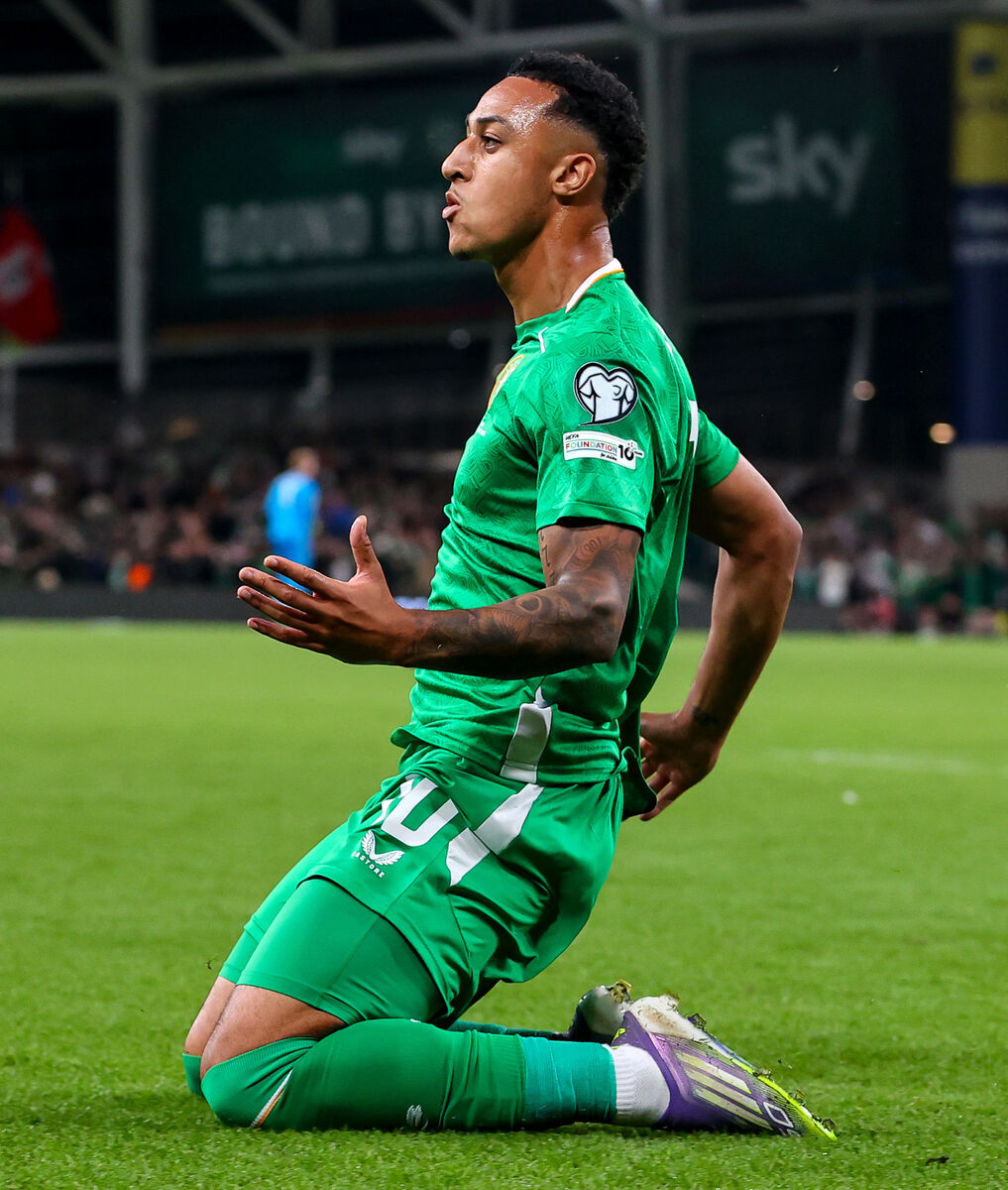 Ireland's Adam Idah celebrates scoring the late leveller. Picture: INPHO/Ryan Byrne