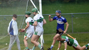 <p>Luke Hackett scored two goals as Sarsfields beat Aghabullogue in the Co-op SuperStores IAHC on Saturday. Picture: Eddie O'Hare</p>