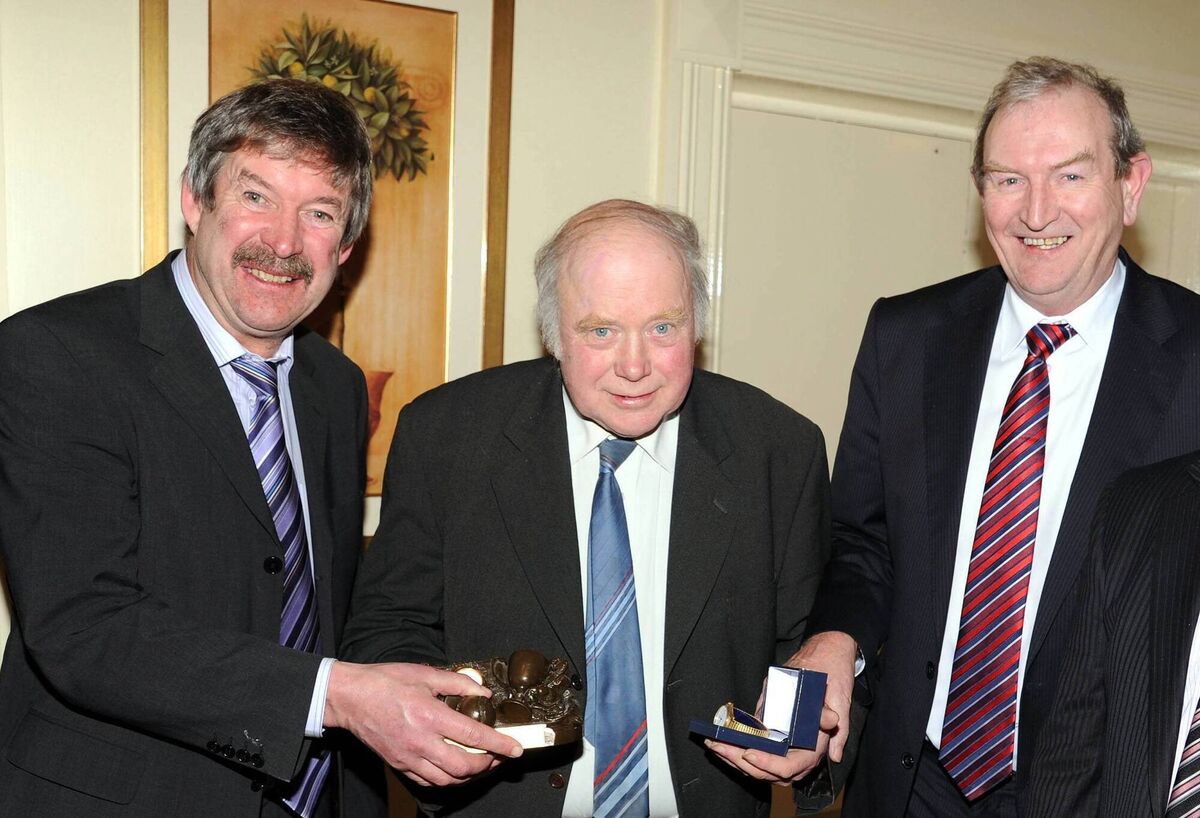 Pictured at the Newcestown GAA 50th anniversary dinner dance at Fernhill house Hotel in Clonakilty in 2009 were Kevin Kehily (left) and Tim Crowley making presentations to Jimmy O'Mahony, who had served as club secretary since 1967. Picture: Denis Boyle Pictured at the Newcestown GAA 50th anniversary dinner dance at Fernhill house Hotel in Clonakilty in 2009 were Kevin Kehily (left) and Tim Crowley making presentations to Jimmy O'Mahony, who had served as club secretary since 1967. Picture: Denis Boyle