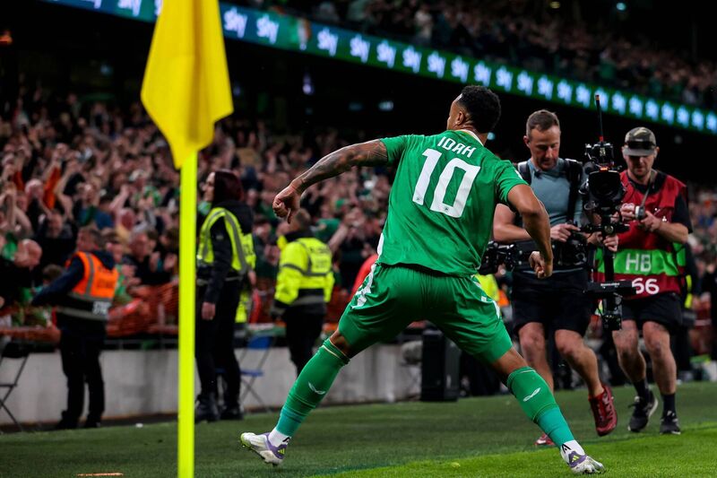 Ireland vs Hungary: Ireland's Adam Idah celebrates scoring his sides second goal Mandatory Credit ©INPHO/Ryan Byrne Ireland vs Hungary: Ireland's Adam Idah celebrates scoring his sides second goal Mandatory Credit ©INPHO/Ryan Byrne