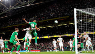 <p>Ireland’s Adam Idah scores his side’s second goal of the game </p>
