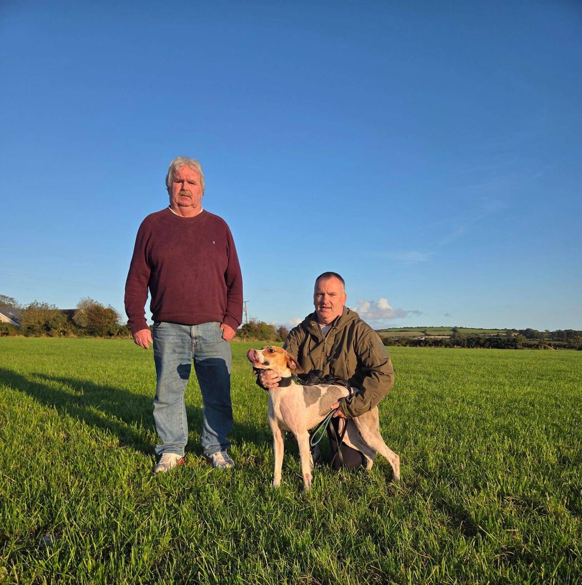 Andrew and Gary O'Callaghan with Midday Star winner of the Shanakiel harriers Puppy draghunt at Beal na Blath. Andrew and Gary O'Callaghan with Midday Star winner of the Shanakiel harriers Puppy draghunt at Beal na Blath.