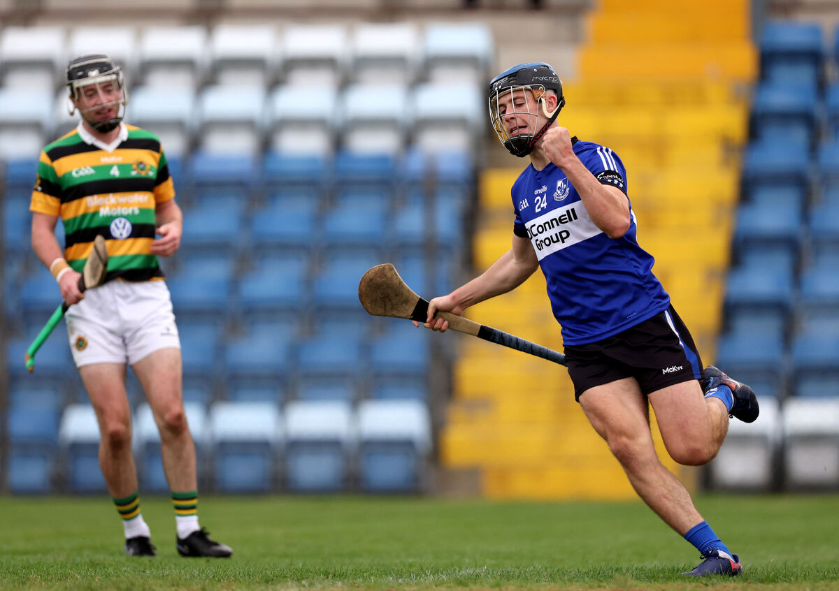 Barry O'Flynn celebrates after scoring a goal for Sarsfields. Picture: Jim Coughlan