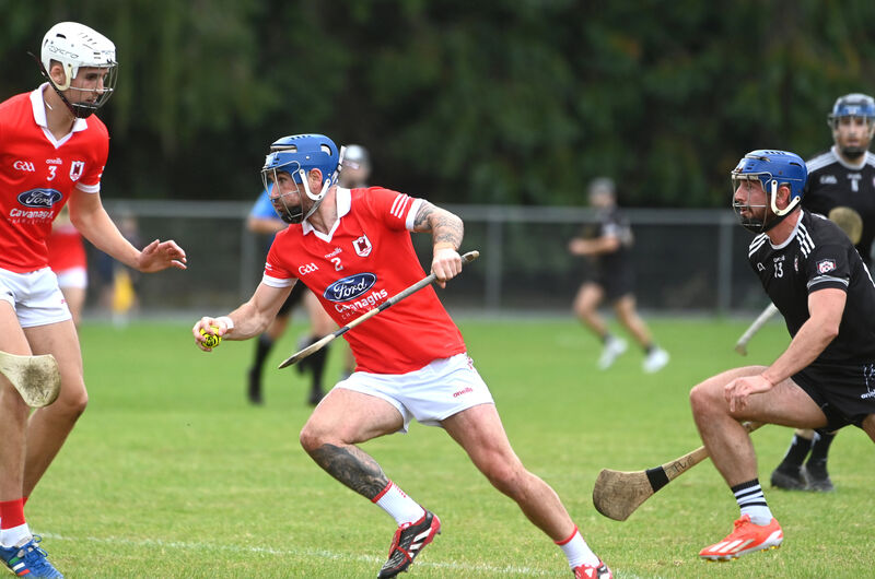 Darren Butler, Charleville under pressure in defence from Patrick White. Picture Larry Cummins Darren Butler, Charleville under pressure in defence from Patrick White. Picture Larry Cummins