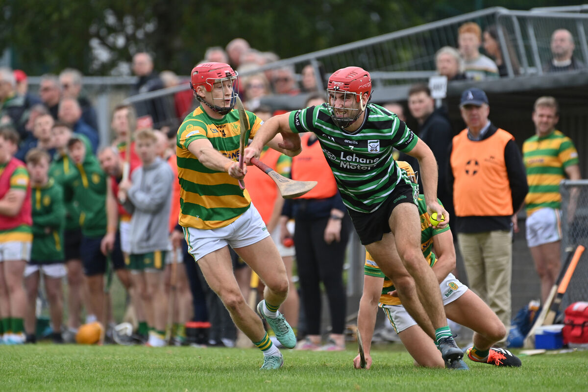  Alan Connolly, Blackrock, getting in a tackle on Brian O'Neill of Douglas. Picture: Dan Linehan