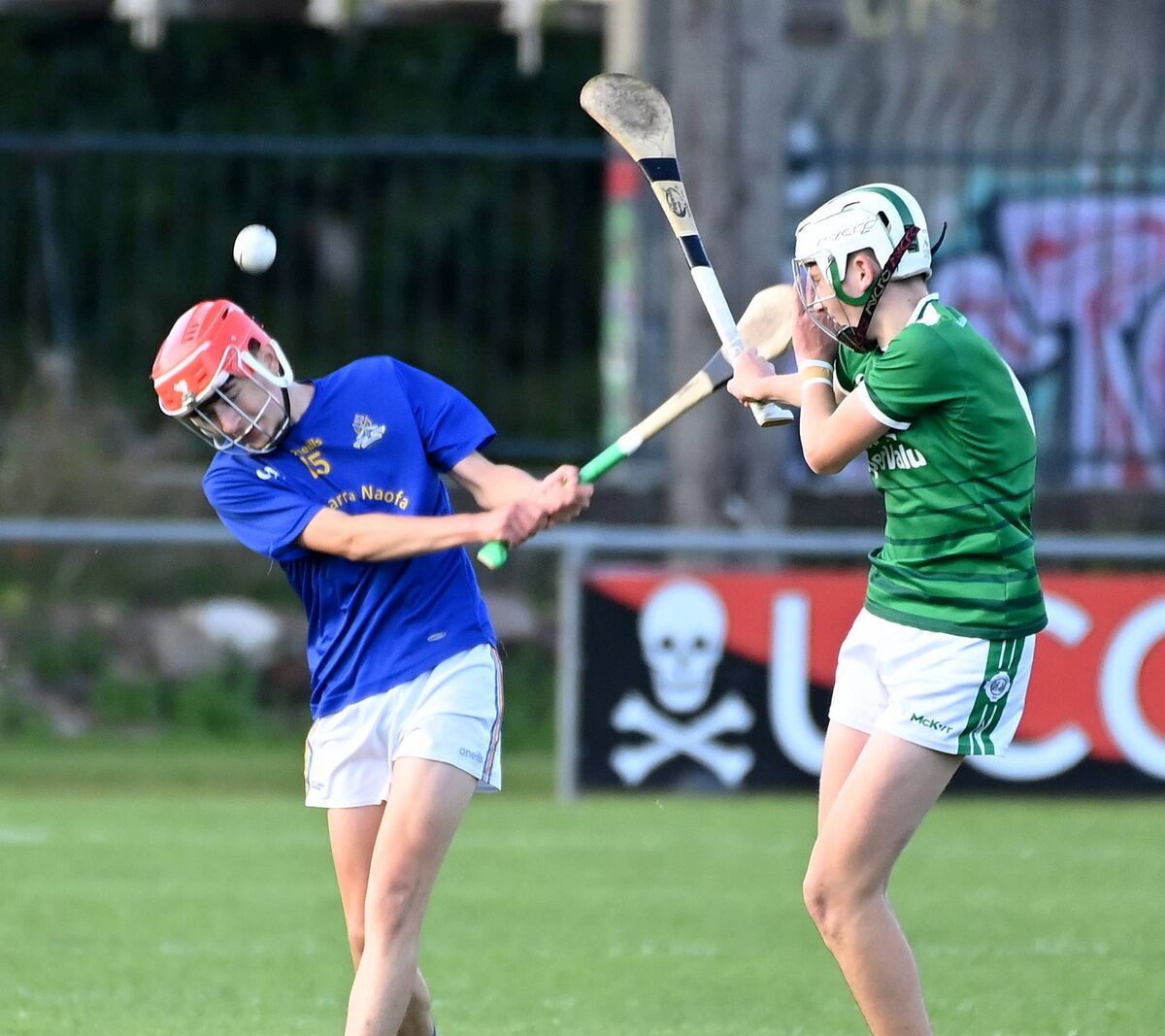 St Finbarr's Evan Naughton is blocked down by Ballincollig's Jack Costello. Picture: Eddie O'Hare