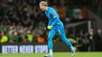 Caoimhin Kelleher celebrates Adam Idah scoring their sides’ second goal of the game 6/9/2025