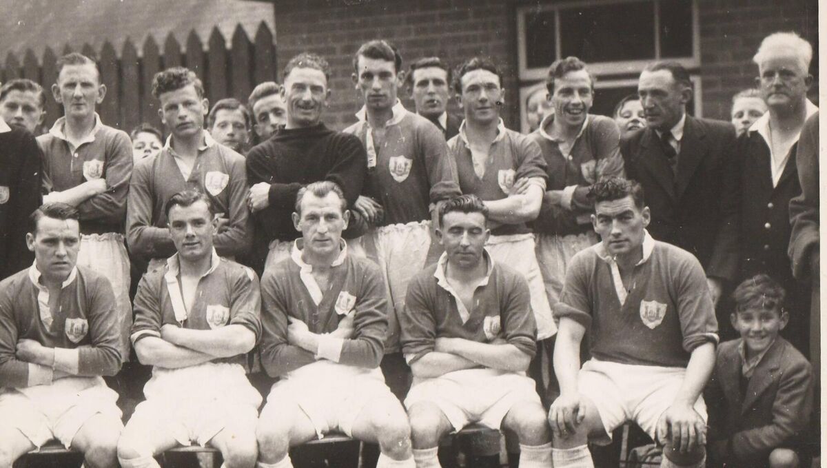 Cork Athletic, who lost 3-1 to Hull City at The Mardyke on Tuesday, May 25, 1949. Back: Dave Noonan, Georgie Caulfield, Nedser Courtney, Frank Cantwell, Georgie Warner, Johnny Vaughan, Timmy Murphy (trainer), Charlie Duggan (referee). Front: ‘Small’ Seanie McCarthy, Peter Desmond, Paddy O’Leary (c), Paddy Cronin, Jackie O’Reilly. Cork Athletic, who lost 3-1 to Hull City at The Mardyke on Tuesday, May 25, 1949. Back: Dave Noonan, Georgie Caulfield, Nedser Courtney, Frank Cantwell, Georgie Warner, Johnny Vaughan, Timmy Murphy (trainer), Charlie Duggan (referee). Front: ‘Small’ Seanie McCarthy, Peter Desmond, Paddy O’Leary (c), Paddy Cronin, Jackie O’Reilly.