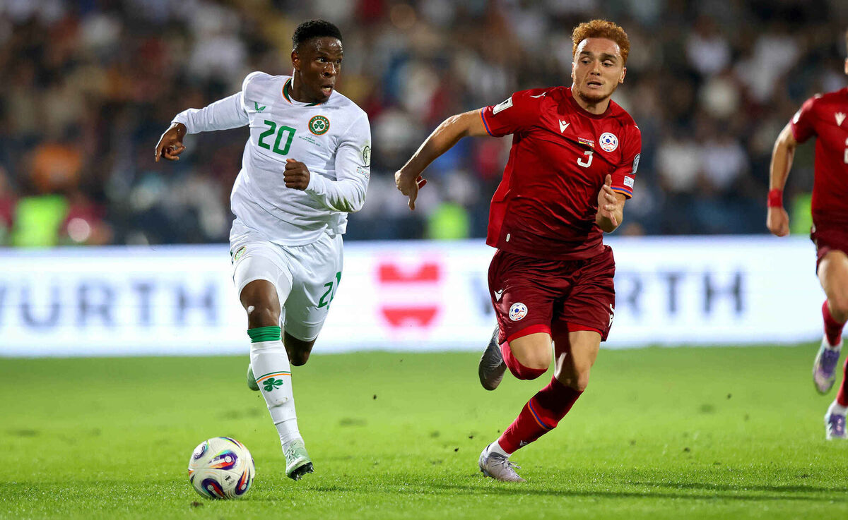 Ireland's Chiedozie Ogbene gets by Armenia's Erik Piloyan. Picture: INPHO/Ryan Byrne Ireland's Chiedozie Ogbene gets by Armenia's Erik Piloyan. Picture: INPHO/Ryan Byrne