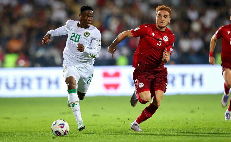 Ireland's Chiedozie Ogbene gets by Armenia's Erik Piloyan. Picture: INPHO/Ryan Byrne