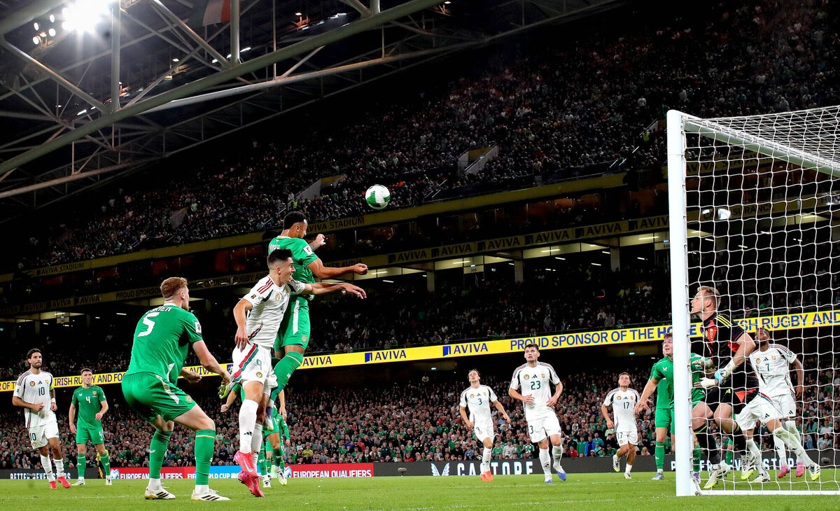 Ireland’s Adam Idah scores his side’s equaliser against Hungary at the Aviva on Saturday. Picture: INPHO/Ryan Byrne Ireland’s Adam Idah scores his side’s equaliser against Hungary at the Aviva on Saturday. Picture: INPHO/Ryan Byrne