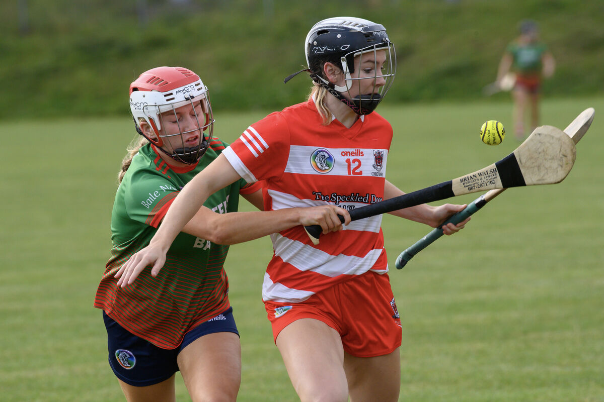 Saoirse McCarthy, Courcey Rovers, takes on Aoife Quirke, Ballinora, during their SE Systems Cork senior camogie championship match at Inniscarra. McCarthy will be a key player for her tomorrow against Éire Óg.  Picture: Dan Linehan
