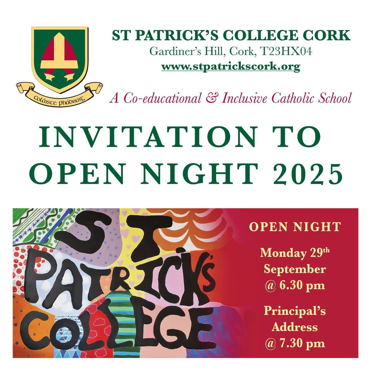 The open night will be held on Monday, September 29th, at 6:30 pm.