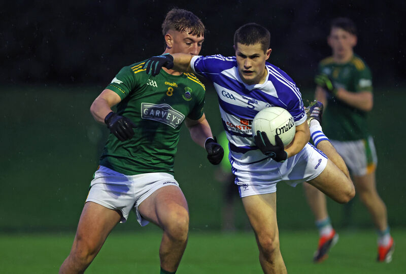  Conor Fitzpatrick of Kinsale tries to shake off Mark O'Rourke of Cobh. Picture: Jim Coughlan