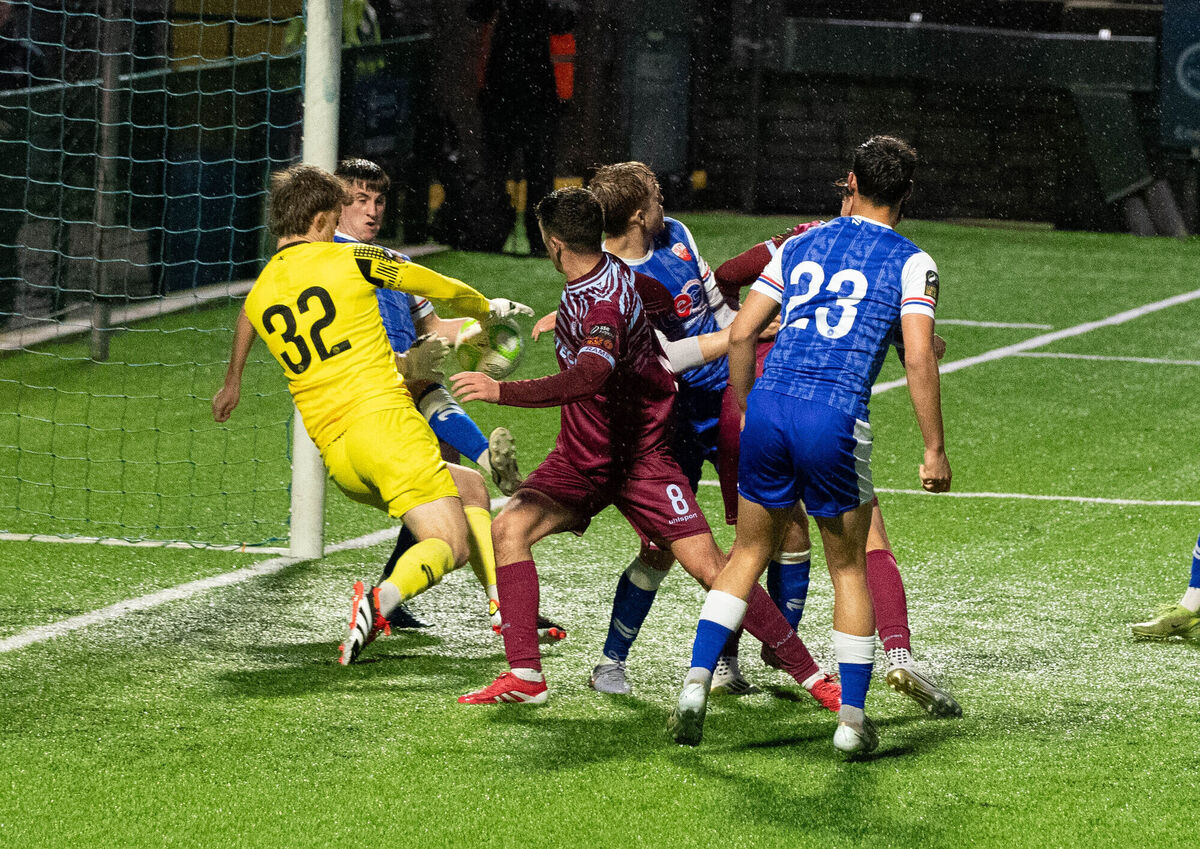 Cobh Ramblers Barry Coffey comes close to scoring as the Treaty Utd keeper Matthew Boylan blocks his shot on the goal line during the SSE Airtricity Men's First Division match in St Colman's Park. Picture: Howard Crowdy Cobh Ramblers Barry Coffey comes close to scoring as the Treaty Utd keeper Matthew Boylan blocks his shot on the goal line during the SSE Airtricity Men's First Division match in St Colman's Park. Picture: Howard Crowdy