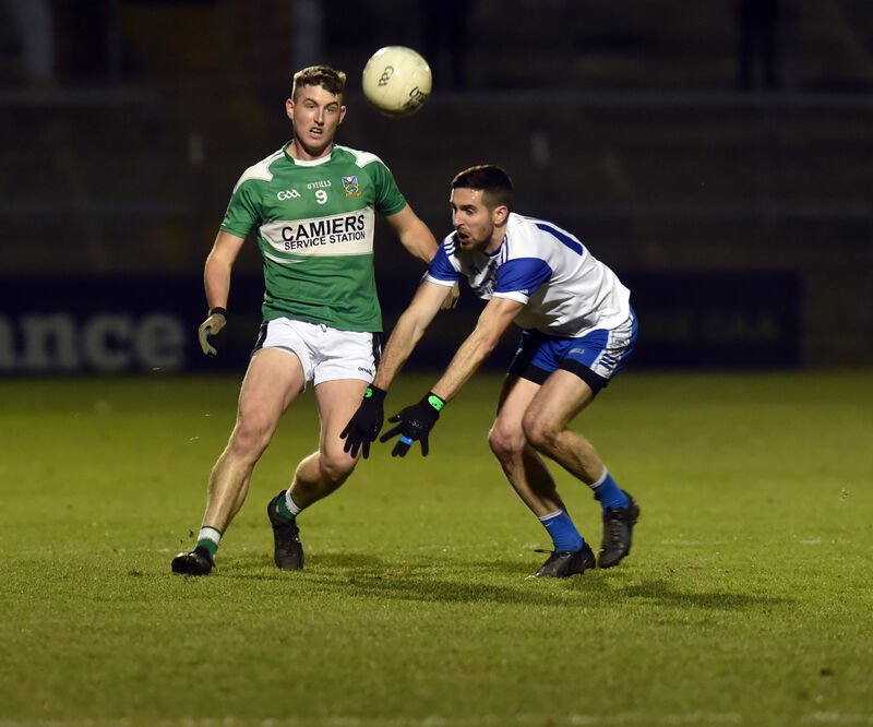 Gabriel Rangers' Seán Kelleher shoots past Knocknagree's Matthew Dilworth in 2019. Picture: Eddie O'Hare