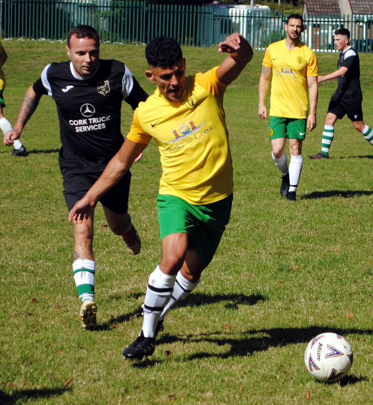 Hibernians' Josh Tawadrous in action against Glenthorn Celtic at St. Aidan's School over the weekend.