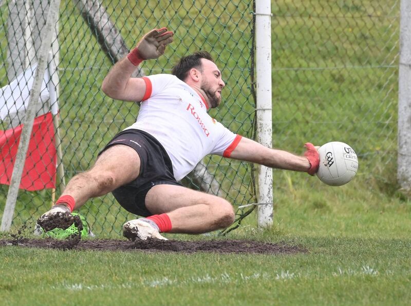 O'Donovan Rossa goalkeeper Ryan Price saves Fionn Herlihy's penalty. Picture: Eddie O'Hare