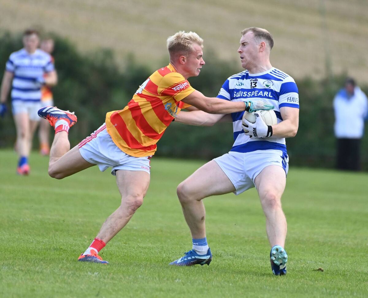 Castlehaven's Cathal Maguire is tackled by Newcestown's Richard O'Sullivan. Picture: Eddie O'Hare