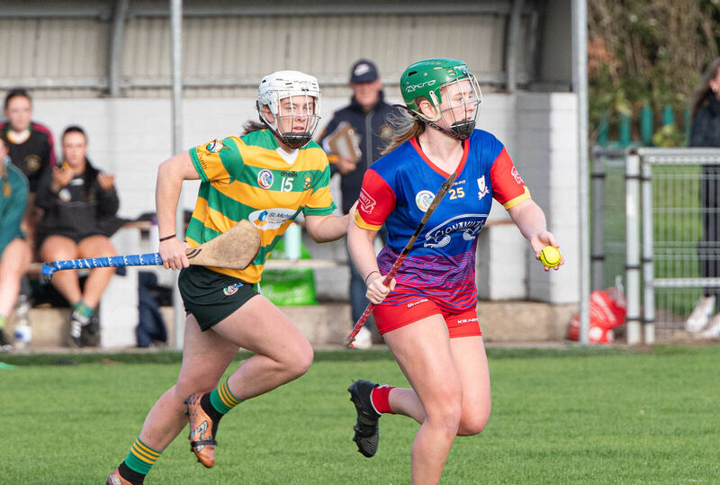 Carbery's Daire O'Brien looks for support as she is chased by Blackrock's Juliet O'Keeffe during the SE Systems Senior Camogie Championship match in Castle Road. Picture: Howard Crowdy