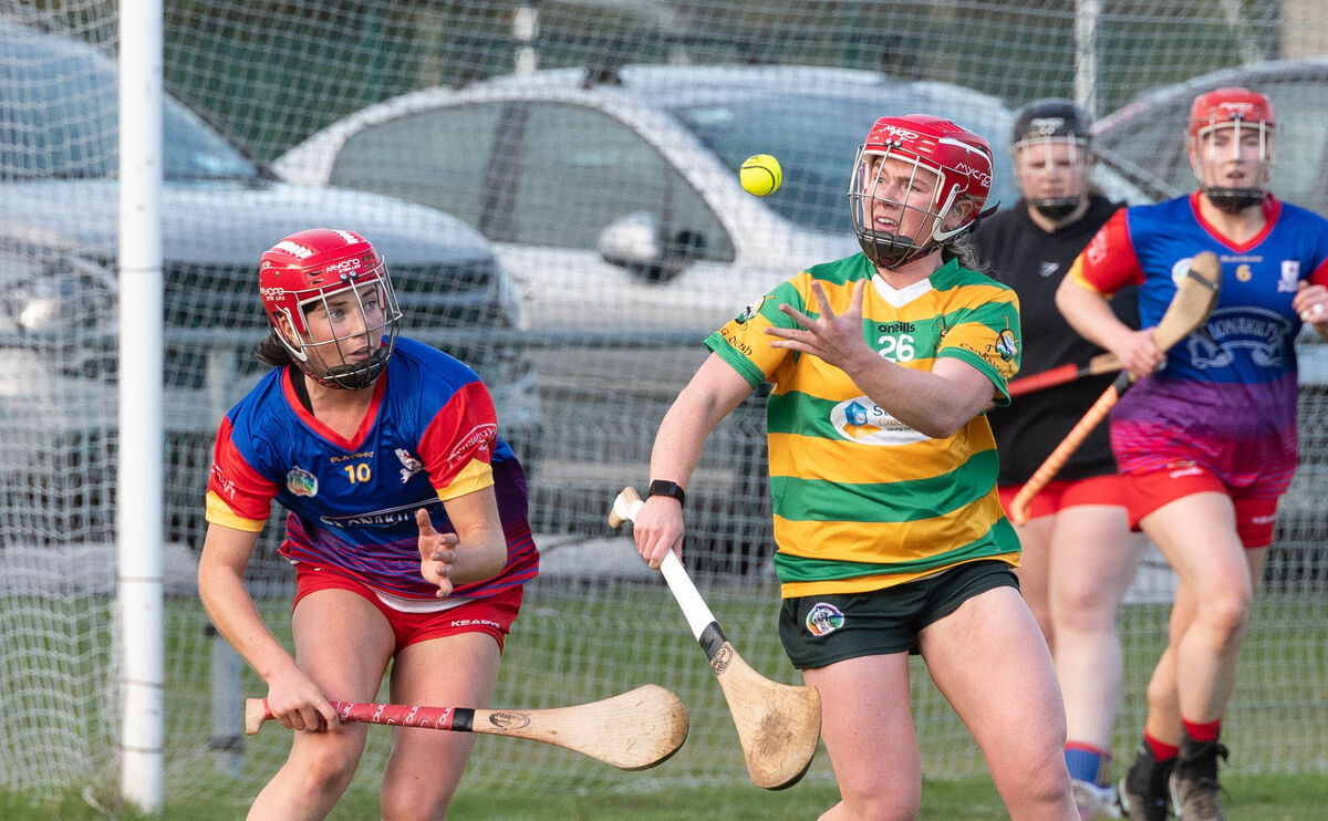 Blackrock's Michelle Murphy about to catch the sliothar ahead of Carbery's Amy McCarthy. Picture: Howard Crowdy