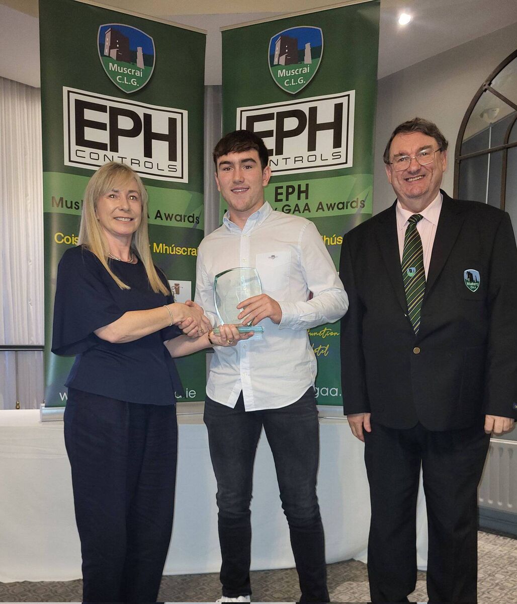 Marie Casey, EPH Controls, Danny Miskella, latest EPH Controls Muskerry GAA award winner, and John Feeney, Muskerry GAA chairman. Picture: Anne O'Riordan