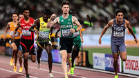 Cian Phillips celebrates as he crosses the line to win his heat 16/9/2025