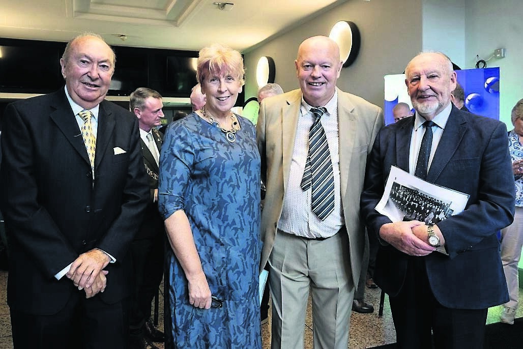 Original lecturers Dr Leonard O’Connor and Joe McCormack with College Principal Helena Ryan and reunion organiser Bob Roche at the 50th anniversary reunion of Ireland’s first woodwork teacher training course at Cork College of Commerce