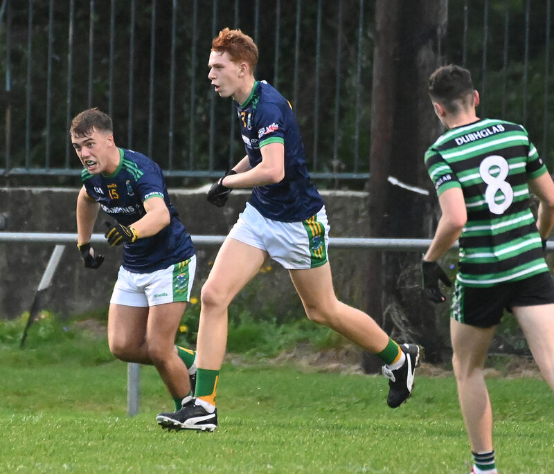 Glanmire's Eoin Considine celebrates his goal with the first goalscorer,  Cathal Galvin. Picture: Eddie O'Hare