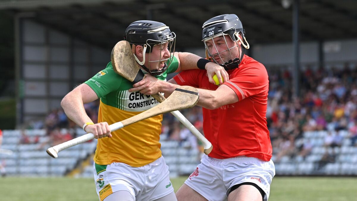 Alan McEvoy of Blarney battles against Bride Rovers' Conor Barry - both clubs are in SAHC quarter-final action on Saturday evening. Picture: Dan Linehan