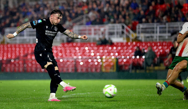 Rovers’ Danny Grant scores against Cork City. Picture: INPHO/Ryan Byrne