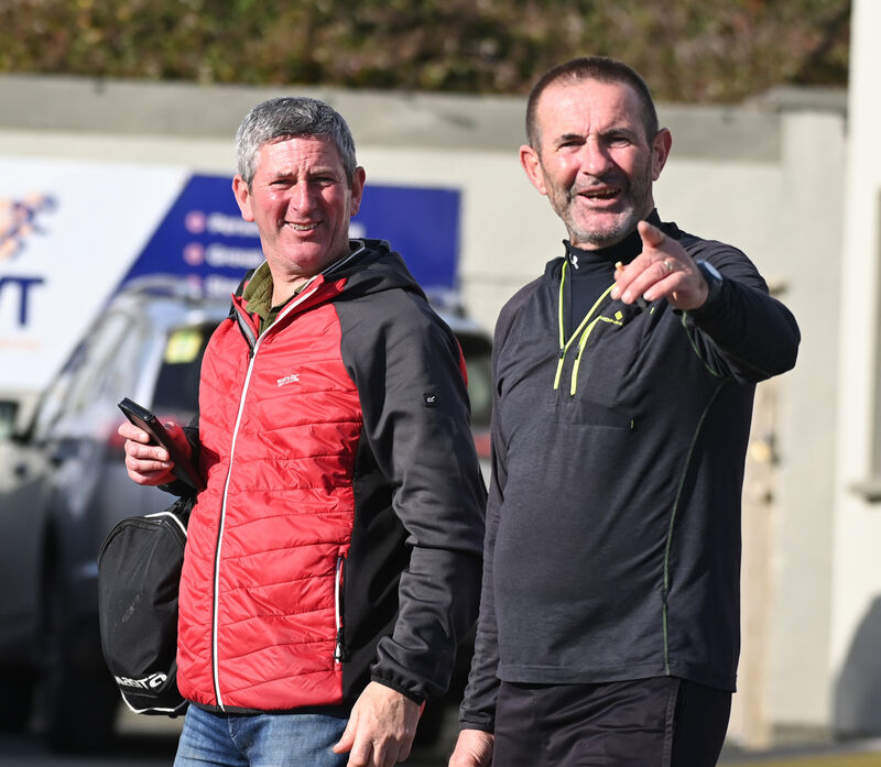 Referee Mark Maher (left) with linesman Brian Coniry who called off the game between Valley Rovers and Cloyne following a serious leg injury to Valley Rovers' John Cottrell. Picture: Eddie O'Hare