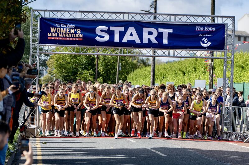 Elite athletes lined up on the starting blocks of the 2025 Echo Women’s Mini Marathon. Picture Chani Anderson