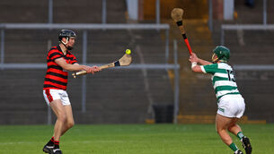 <p> Diarmuid Byrne of Cloyne and Colm Butler, Valley Rovers. Picture: Jim Coughlan</p>