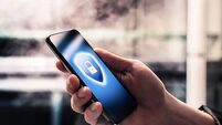 Cybersecurity in mobile phone against scam, hack and fraud. Encrypted smartphone. Password lock. Online data hacker. Cyber scamm