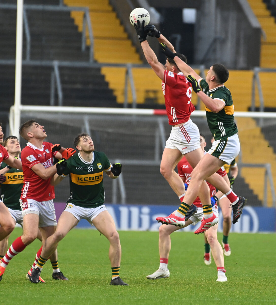 Cork's Colm O'Callaghan goes high with Kerry's Joe O'Connor this year. Picture: Eddie O'Hare