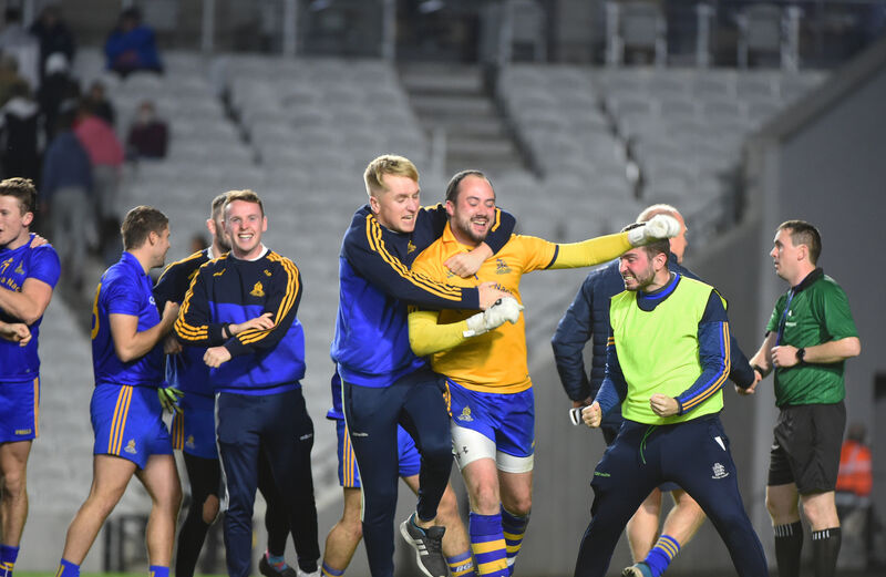 St Finbarr's goalkeeper John Kerins was the hero after he saved a penalty and scored his own penalty kick against Castlehaven in 2021. Picture: Larry Cummins