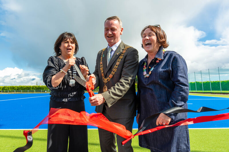 Harlequins Hockey Club president, Jennifer O'Driscoll; Lord Mayor of Cork Cllr Fergal Dennehy, and club chairperson, Cathy Minehane, officially cut the tape to open the club's new state-of-the-art hockey pitch. Picture: Noel Sweeney Harlequins Hockey Club president, Jennifer O'Driscoll; Lord Mayor of Cork Cllr Fergal Dennehy, and club chairperson, Cathy Minehane, officially cut the tape to open the club's new state-of-the-art hockey pitch. Picture: Noel Sweeney